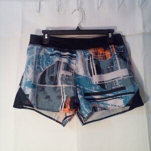 Reebok Shorts Women M Speedwick Active Athletic Running Liner Pattern Black Blue